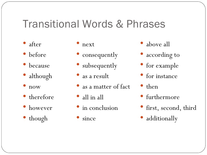 Transition words for essays